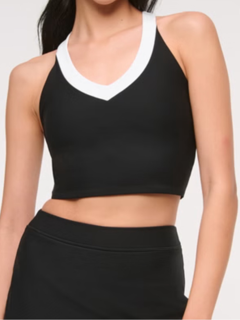 Abercrombie & Fitch Black Crop V-Neck Tank with White Trim YBP